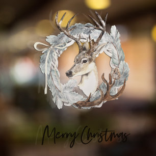 Autocollant Pour Fenêtre Aquarelle d'hiver Deer Wreath Noël