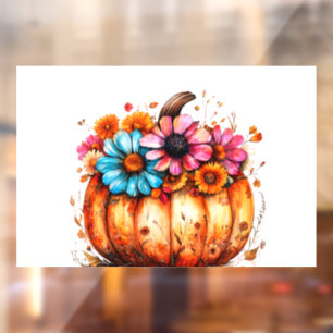 Autocollant Pour Fenêtre Aquarelle Floral Citrouille automne