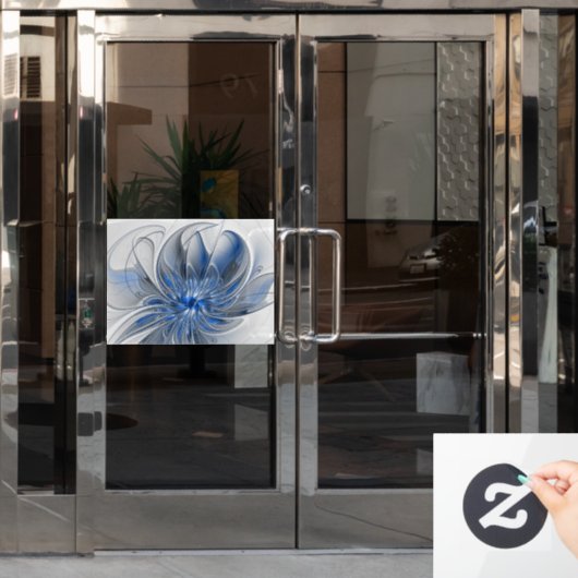 Autocollant Pour Fenêtre Aquarelle gris bleu Abstrait Fractal Art Flower (Porte de bureau)