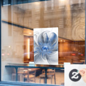 Autocollant Pour Fenêtre Aquarelle gris bleu Abstrait Fractal Art Flower (Fenêtre de café)