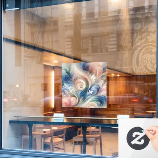 Autocollant Pour Fenêtre Aquarelle Imaginaire Floral Pastel Bleu & Crème (Fenêtre de café)