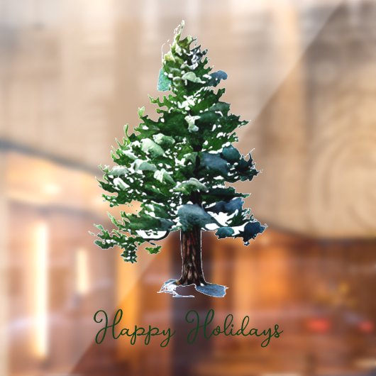 Autocollant Pour Fenêtre Aquarelle Pine Tree Joyeuses Fêtes Noël (Feuille 2)
