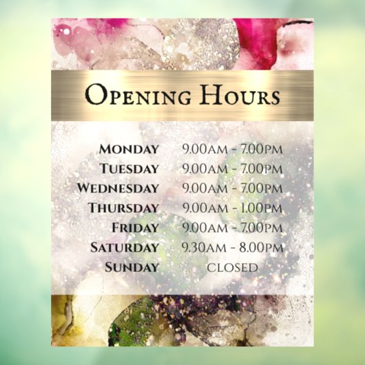 Autocollant Pour Fenêtre Aquarelle rose verte Heures d'ouverture Clôture de (Feuille 3)