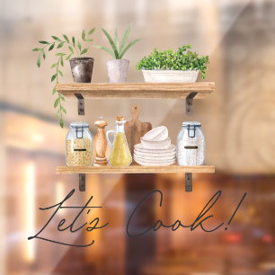 Autocollant Pour Fenêtre Aquarelle Ustensiles de cuisine et Citation de la 