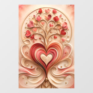 Autocollant Pour Fenêtre Arbre à Fleur de Coeur Romantique Déco Murale Doré