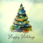 Autocollant Pour Fenêtre Arbre de Noël Aquarelle Pine Joyeux vacances (Feuille 3)