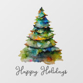 Autocollant Pour Fenêtre Arbre de Noël Aquarelle Pine Joyeux vacances (Feuille)
