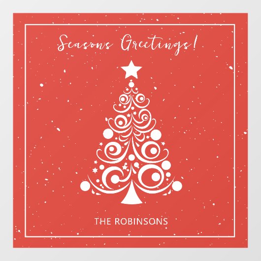 Autocollant Pour Fenêtre Arbre de Noël blanc Joyeuses Fêtes en rouge (Feuille)