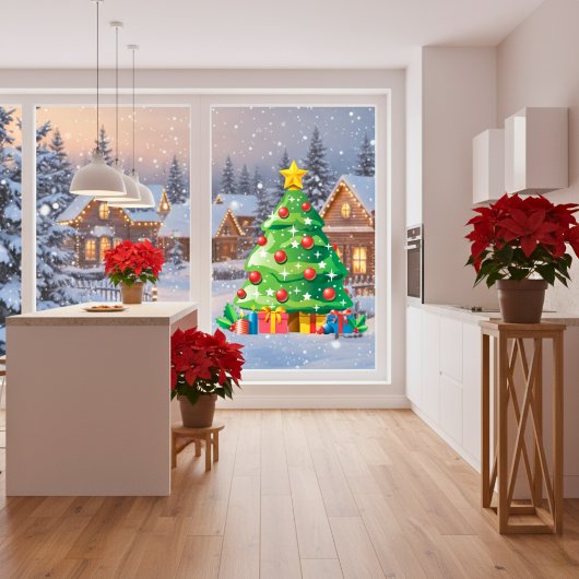 Autocollant Pour Fenêtre Arbre de Noël Cartoon Clouage de fenêtre