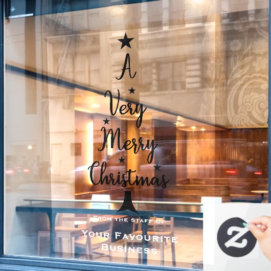 Autocollant Pour Fenêtre arbre de Noël joyeux script étoiles blanc noir (Fenêtre de café)