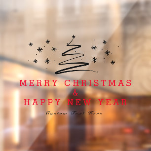 Autocollant Pour Fenêtre Arbre de Noël Minimaliste Texte Personnalisé Entre