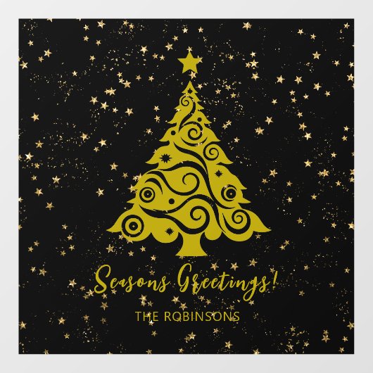 Autocollant Pour Fenêtre Arbre de Noël or Joyeuses Fêtes en noir (Feuille)