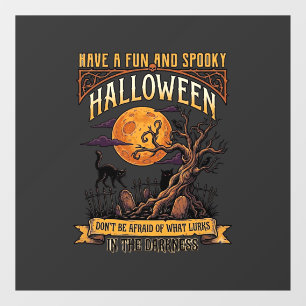Autocollant Pour Fenêtre Arbre effrayant Halloween pleine lune chat noir ci