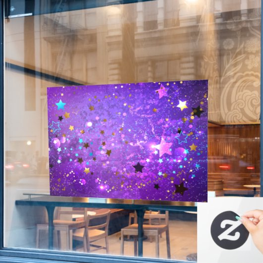 Autocollant Pour Fenêtre Arrière - plan de feuille violet avec étoiles (Fenêtre de café)