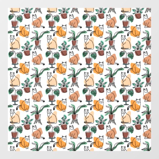 Autocollant Pour Fenêtre Art de trait dessin chats et fleurs (Feuille)