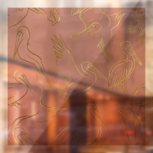 Autocollant Pour Fenêtre Art Déco Filigrane d'Or Pélican Quartz Rose