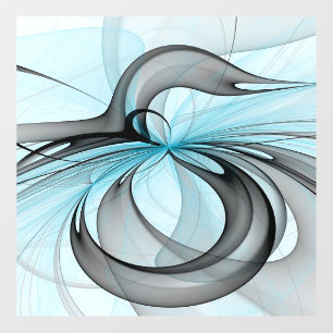 Autocollant Pour Fenêtre Art fractal moderne gris anthracite abstrait bleu
