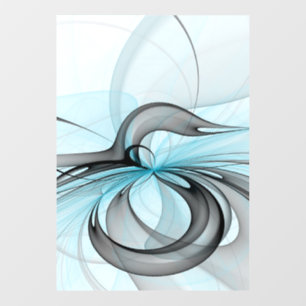 Autocollant Pour Fenêtre Art fractal moderne gris anthracite abstrait bleu