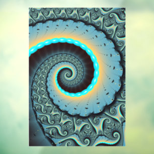 Autocollant Pour Fenêtre Art fractal spirale abstrait bleu turquoise orange