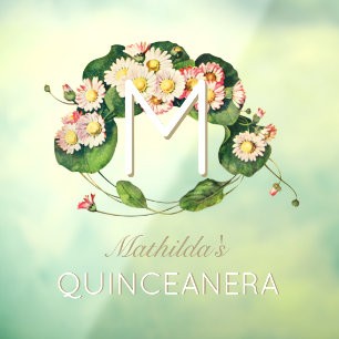 Autocollant Pour Fenêtre Art Nouveau Quinceanera Daisies Monogramme 15 ans