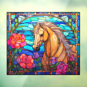 Autocollant Pour Fenêtre Assez Fleur Bay Cheval Faux Vitrail