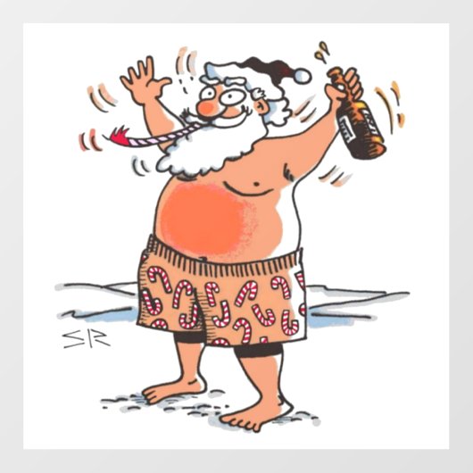 Autocollant Pour Fenêtre Attachement de fenêtre de Père Noël ivre (Feuille)