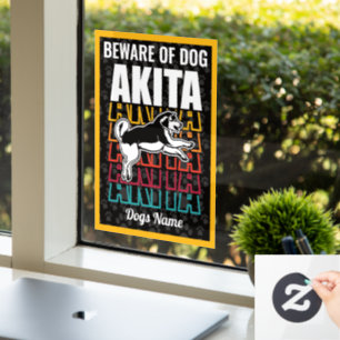 Autocollant Pour Fenêtre Attention personnalisée au chien Akita Avertissem