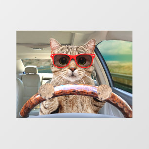 Autocollant Pour Fenêtre Autocollant de fenêtre Chat Drôle Conduisant Voitu