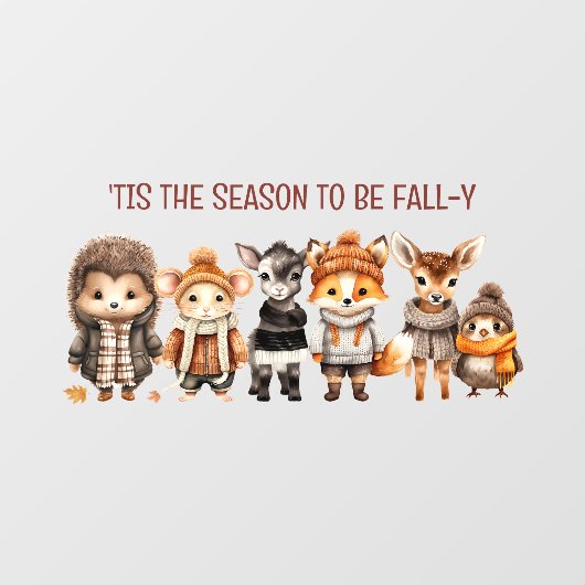 Autocollant Pour Fenêtre Automne Amis mignons Animaux Texte Clôture de la f (Feuille)