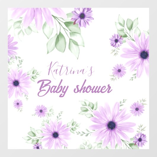 Autocollant Pour Fenêtre Baby shower personnalisé de fleurs d'aquarelle vio (Feuille)