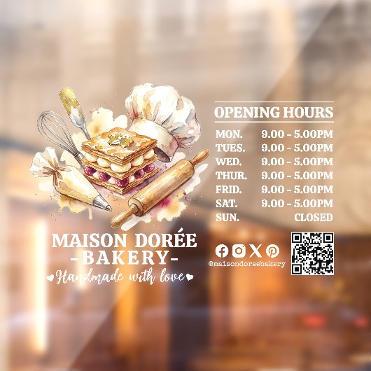 Autocollant Pour Fenêtre Bakery Pastry Chef Baking Catering Opening Hours (Feuille 2)