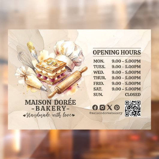 Autocollant Pour Fenêtre Bakery Pastry Chef Baking Catering Opening Hours (Feuille 2)