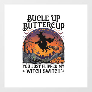 Autocollant Pour Fenêtre Balai de Halloween Commutateur Sorcière Boutonnièr