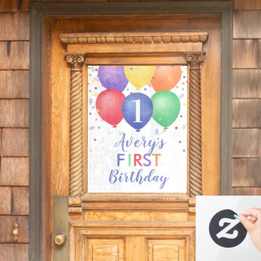 Autocollant Pour Fenêtre Ballons d'anniversaire colorés âge modifiable (Porte d'accueil)