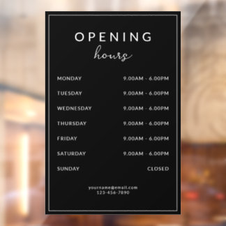 Autocollant Pour Fenêtre Bar Restaurant Opening Hours Black