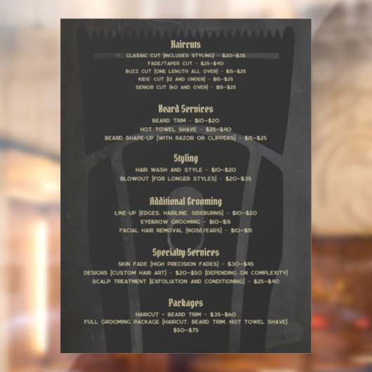 Autocollant Pour Fenêtre Barber Shop Barbershop Tarifs Menu Service (Feuille 2)