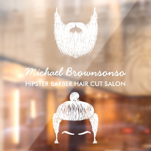 Autocollant Pour Fenêtre Barber Shop hipster barbe moustache blanc (Feuille 2)