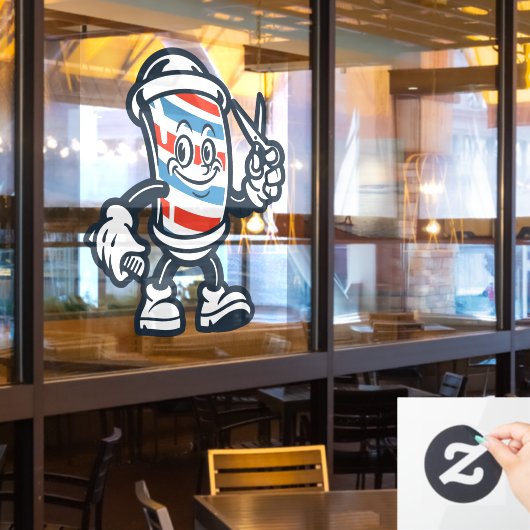 Autocollant Pour Fenêtre Barbershop Cartoon Barber Pole Character (Fenêtre du restaurant)