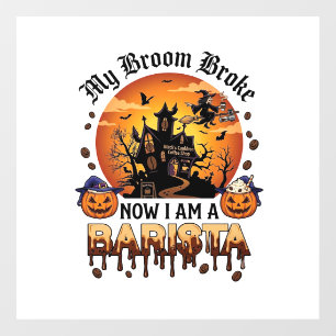 Autocollant Pour Fenêtre Barista Balai Cassé Sorcière Halloween Café Citrou