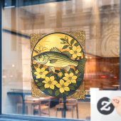Autocollant Pour Fenêtre Basse Basse Écarté Poisson Rocheuse Et Fleurs Jaun (Fenêtre de café)