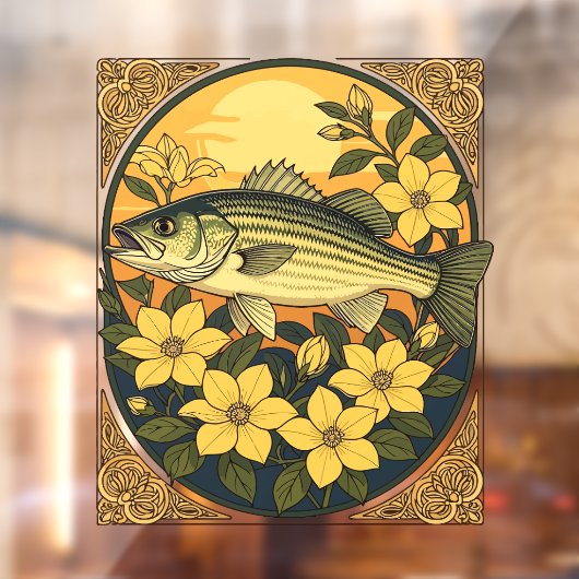 Autocollant Pour Fenêtre Basse Basse Écarté Poisson Rocheuse Et Fleurs Jaun (Feuille 2)