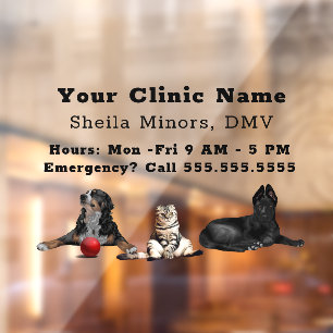 Autocollant Pour Fenêtre Beau Chiens heureux et Chat Vétérinaire Fenêtre
