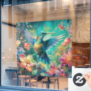 Autocollant Pour Fenêtre Beau colibri entouré de fleurs