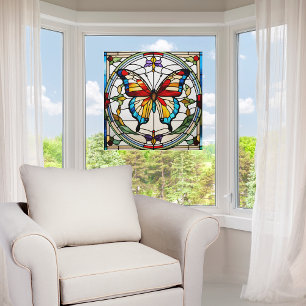 Autocollant Pour Fenêtre Beau Papillon Faux Verre Cathédrale