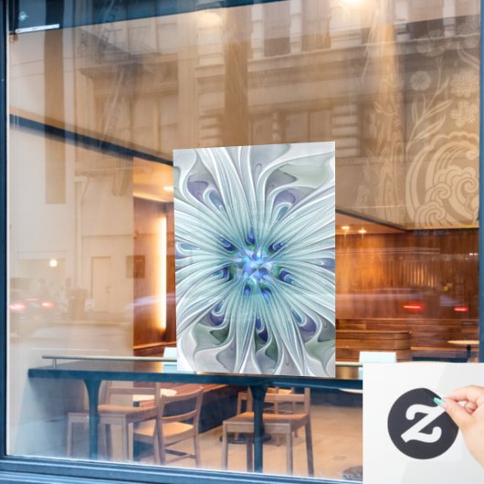 Autocollant Pour Fenêtre Beauté florale Abstraite moderne Blue Pastel Flowe (Fenêtre de café)