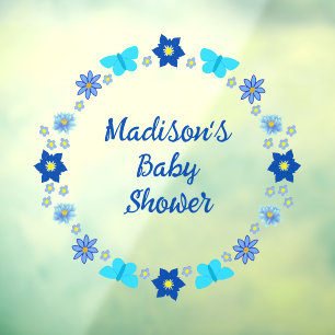 Autocollant Pour Fenêtre Bébé bleu Papillons et Baby shower de fleurs