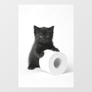 Autocollant Pour Fenêtre Bébé Chat Noir Gardant un Rouleau de Papier Toilet