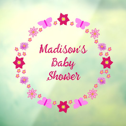 Autocollant Pour Fenêtre Bébé rose Baby shower papillons et fleurs (Feuille 3)