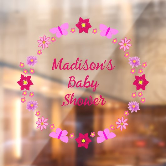 Autocollant Pour Fenêtre Bébé rose Baby shower papillons et fleurs (Feuille 2)