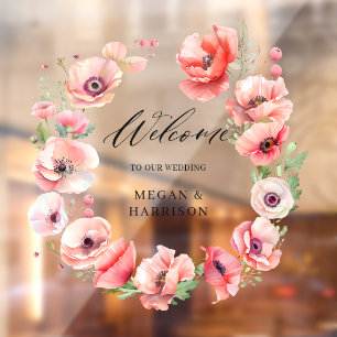 Autocollant Pour Fenêtre Belle fleur rose et rouge pavot